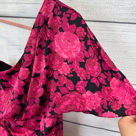 Do+Be Women's Pink & Black Floral One Shoulder Midi Dress Size Small - Picture 4 of 10
